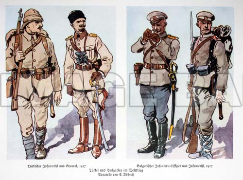 Turk - left - and Bulgarian - right - infantry of WW1