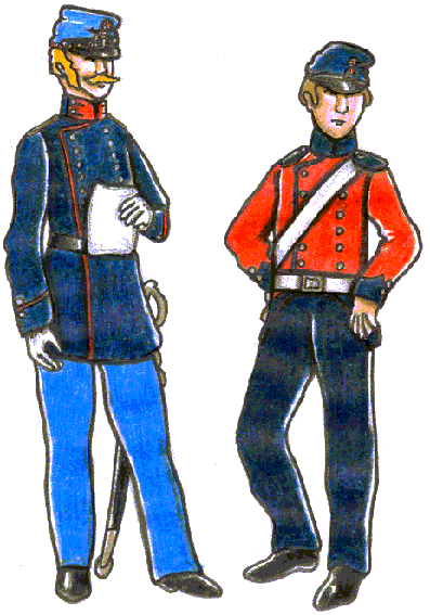 Danish infantry and artillery officers - in new model uniforms - 1848-9