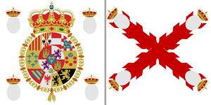 The standard Royalist banner would have different regimental arms in place of the grey circles