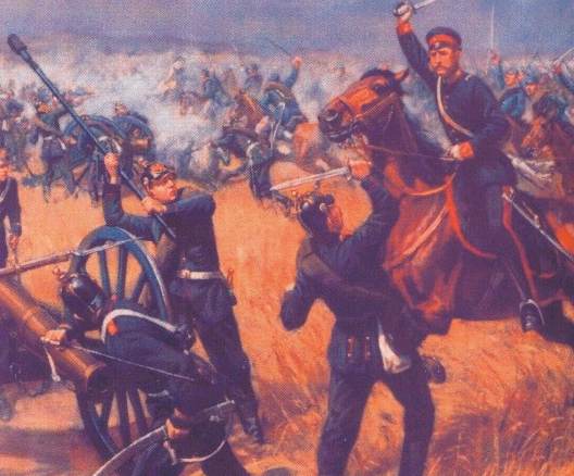 Prussian dragoons charge Saxon artillery