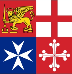 Flags of the Maritime Republics  - clockwise from top left - Venice, Genoa, Pisa, and Amalfi